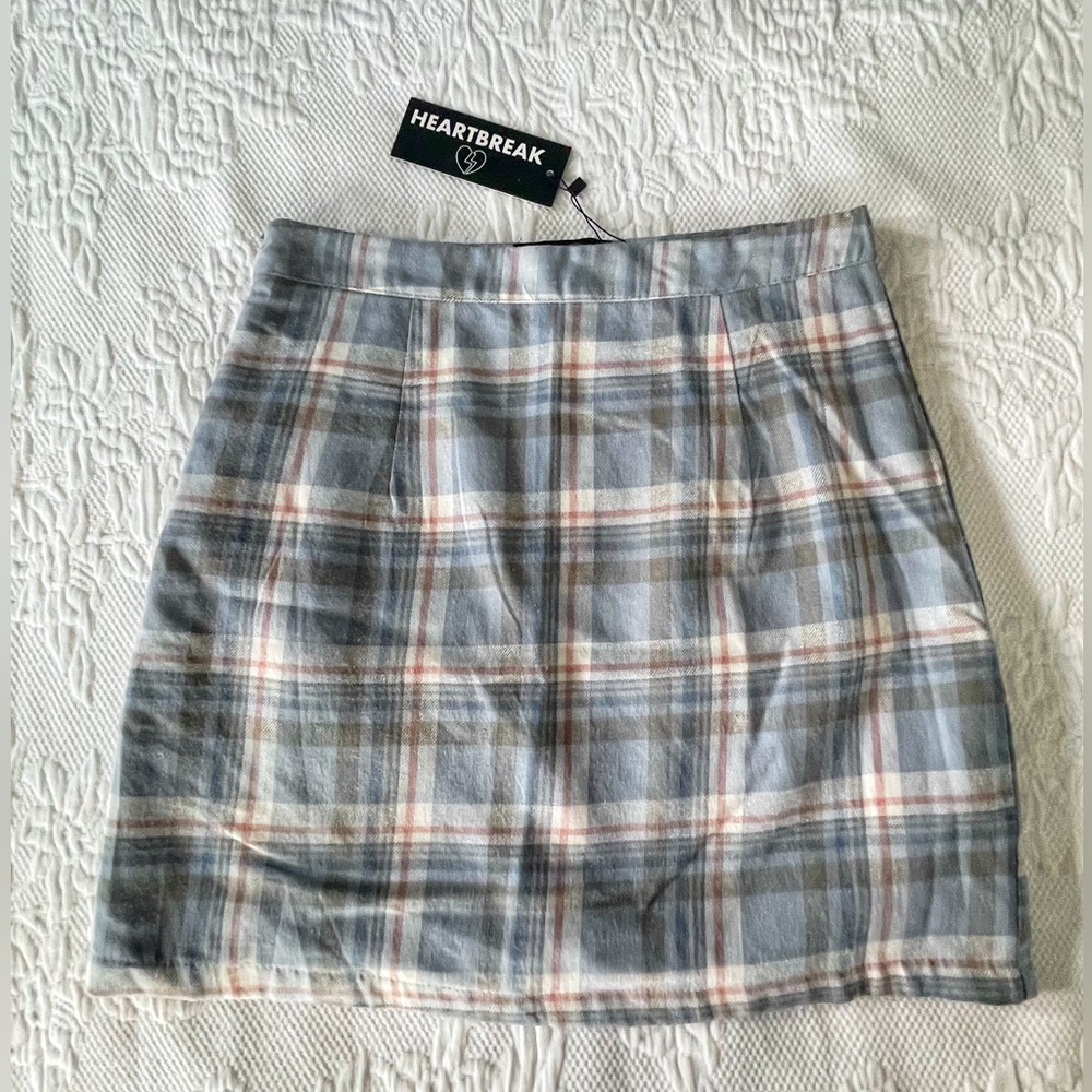 NWT ASOS Heartbreak Gray Plaid Mini Skirt School Uniform Tartan Juniors Size M